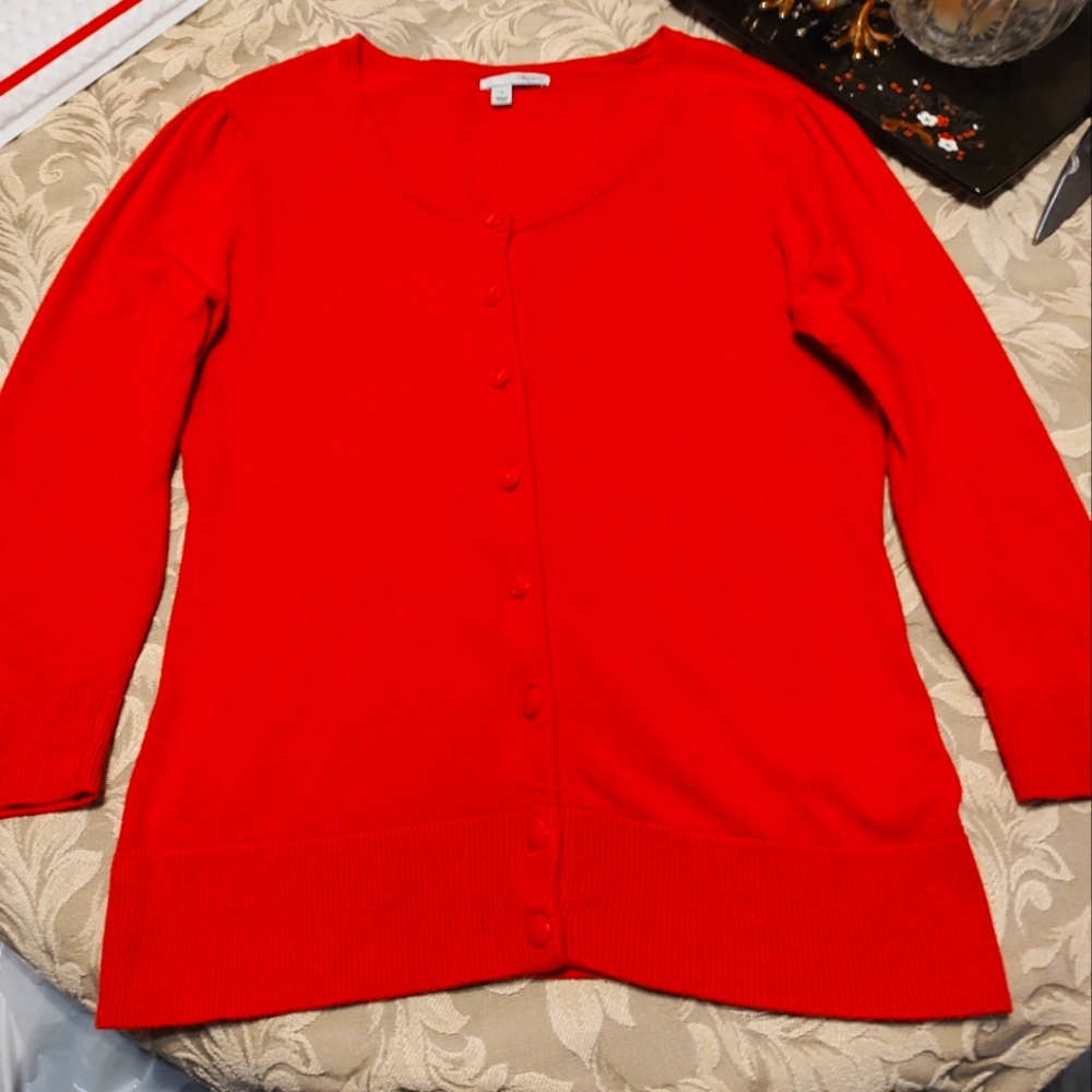 🍒 Adorable Halogen Hot Pink Cardigan with Puff Shoulders - S